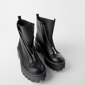Zara Zippered Low Heeled Ankle Platform Boot